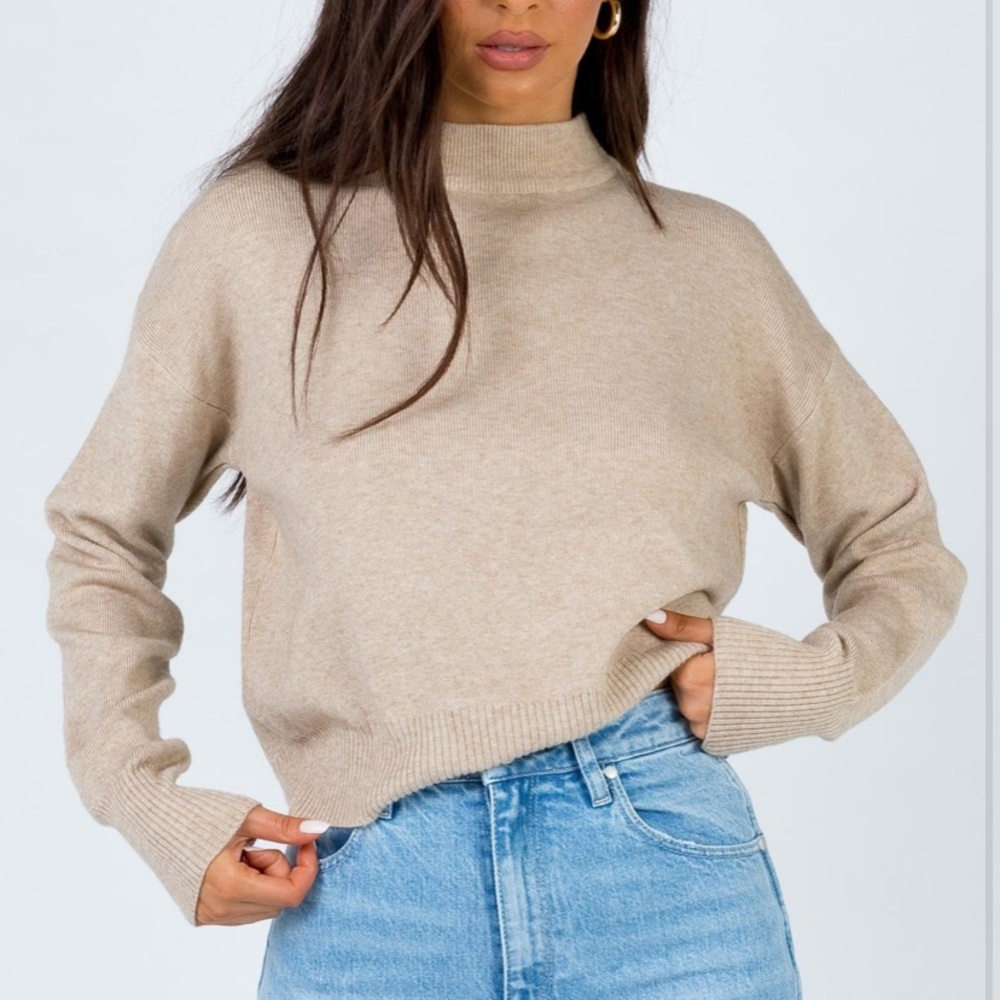 Princess Polly Beige Turtleneck Cropped Sweater
